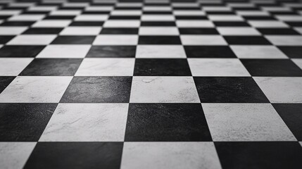 Naklejka premium Black and white checkered floor tiles receding into distance