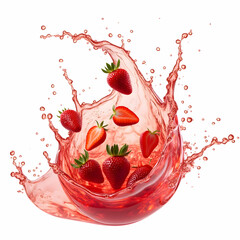 strawberry splash in water on white background