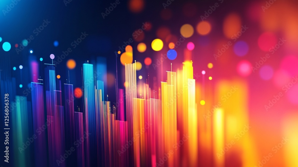 Poster Abstract background showing colorful lines rising upwards with bokeh