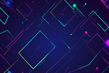 Abstract Neon Geometry on Dark Blue Backdrop, Luminous Geometric Shapes on Deep Indigo Background