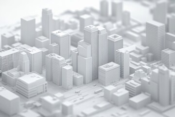 Minimalist White Miniature City Model: Urban Architectural Design, Ivory Tiny Town Mockup: Conceptual Metropolitan Area Design