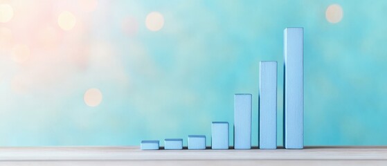 Obraz premium A series of ascending blue bars on a soft gradient background, symbolizing growth or progress in data visualization.