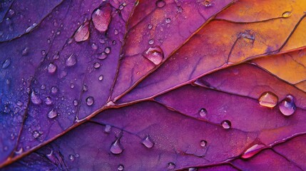 Fototapeta premium Closeup of vibrant, water-drenched leaf with colorful hues