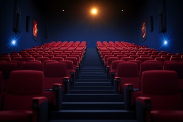 Empty Movie Theater Seats Awaiting Film, Rows of Red Cinema Chairs Ready for Show Time, Entertainment, Empty Rows, Waiting, Ready, Cinema, Film, Chairs, Hall, Venue, Interior, Moviehouse