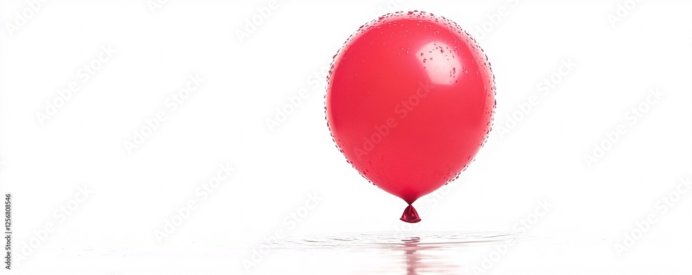 Poster red balloon floating on water with droplets