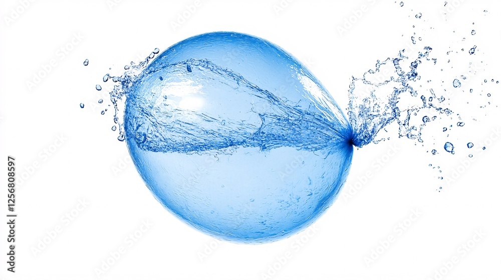 Poster blue water balloon exploding with water splashing