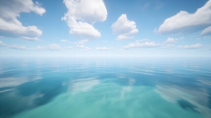 Obraz premium Calming Blue Sky with White Clouds Over Serene Water Surface