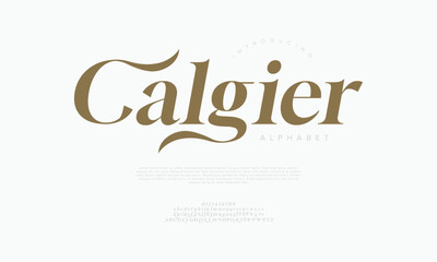 Calgier typography beauty fashion elegant minimalist serif italic fonts decorative wedding vintage retro logos. Minimal luxury font alphabet logo. Vector illustration