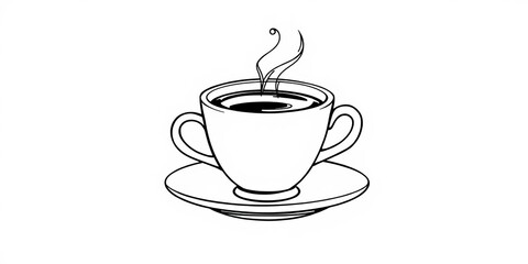 Continuous line drawing of coffee cup and saucer, beverage, cup, line art