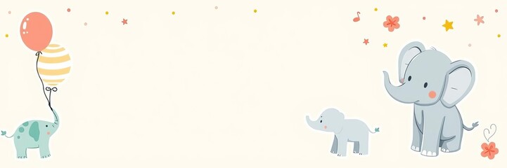 Obraz premium Cute elephant themed vector illustration set for baby shower celebration, stickers, invitation, t shirt print, fashion design, kids wear in cartoon hand drawn style, invitation, kids wear, cartoon