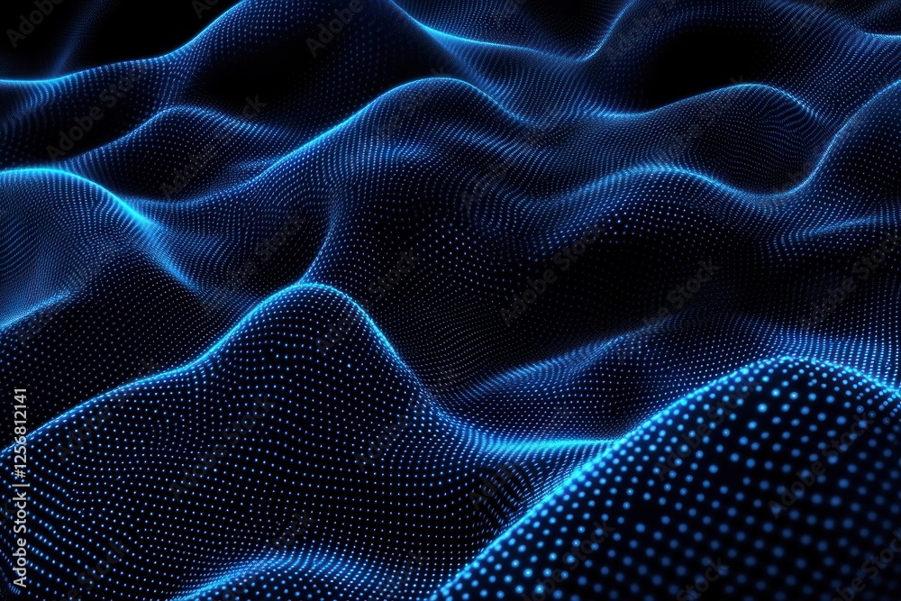 Fototapete abstract representation of flowing blue waves in a digital landscape, creating a sense of depth and 
