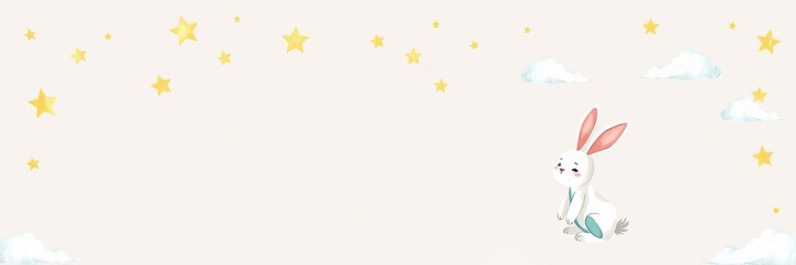 Watercolor bunny sleeping rabbit nursery set vector hand drawn elements clouds moon stars wall stickers, vector, stars, wall stickers