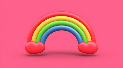 Colorful rainbow with heart ends on pink background; cheerful illustration for children's books, greeting cards, or websites