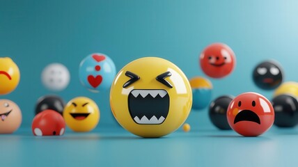 Cyber Crime Online Hate Speech Concept, Online hate speech, angry emojis flooding social media feeds, 3D illustration