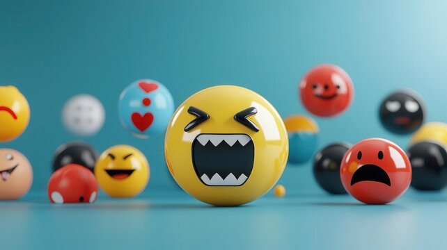 Cyber Crime Online Hate Speech Concept, Online hate speech, angry emojis flooding social media feeds, 3D illustration