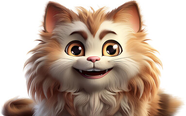 Fototapeta premium Adorable Fluffy Cartoon Cat Happy Pet Friendly Feline 3D Render Digital Art