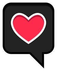 Red heart in conversation bubble isolated on white background.