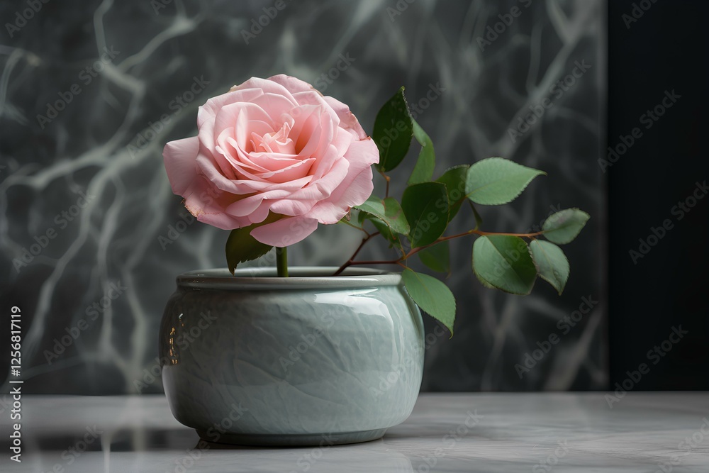 Wall mural pink rose in a vase