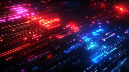 Obraz premium Abstract futuristic gaming background with neon lines and glowing digital elements