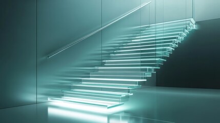 Obraz premium Illuminated ethereal staircase of transparent glass in modern architecture