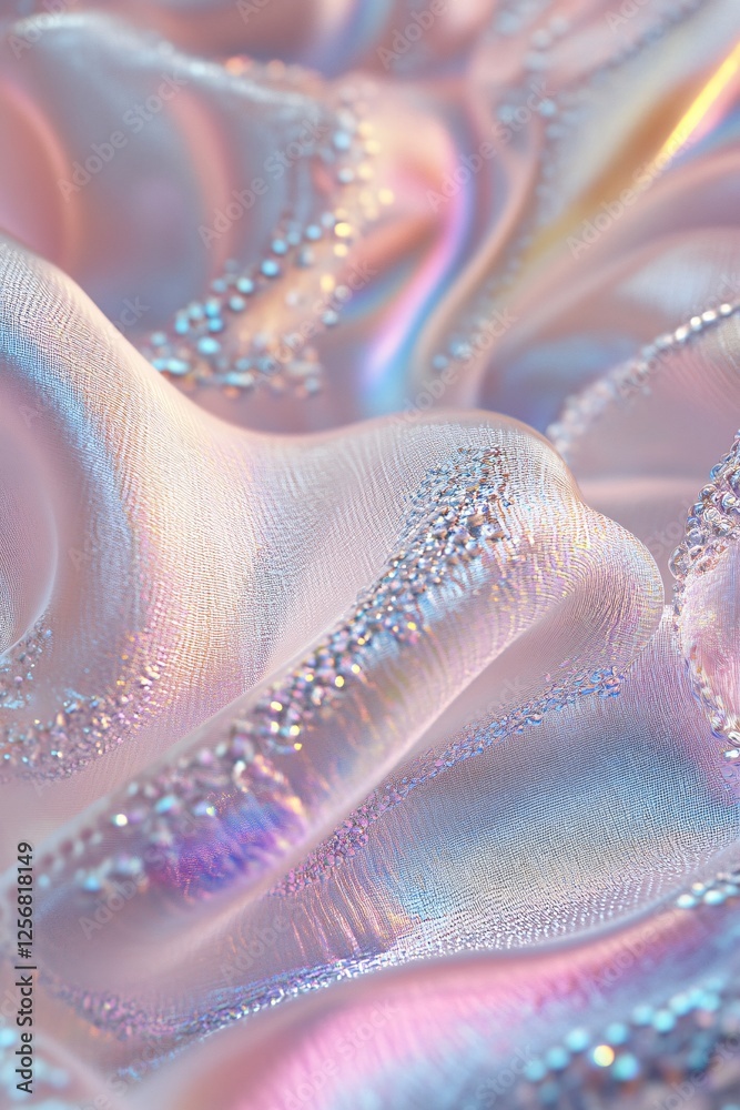 Poster iridescent drapery fabric flowing with sparkling embellishments