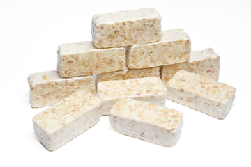 White Peanut Sherbet Blocks on a White Background, Showing Cross-Section