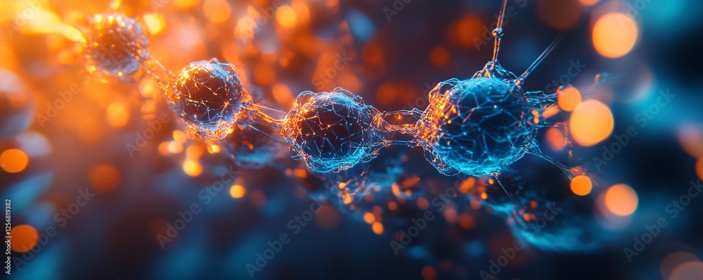 Aufkleber Microscopic view of cells connecting in abstract network