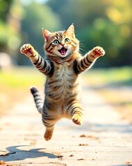 Naklejka premium A playful cat jumping joyfully in a fantasy illustration