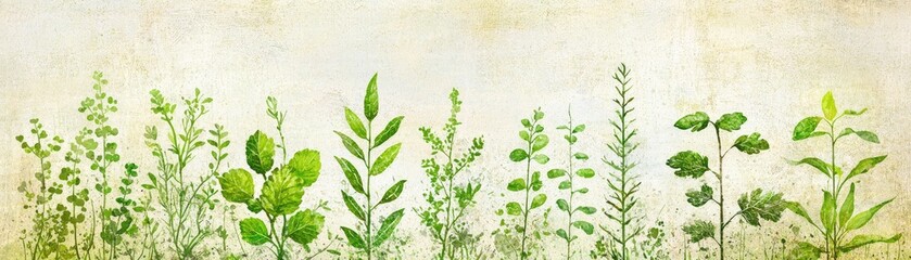 Green herbs watercolor painting, nature background, botanical illustration, garden design