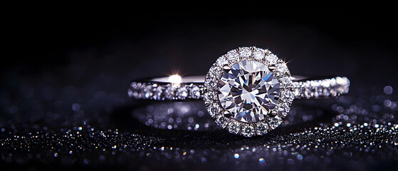 Diamond ring sparkle dark background