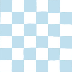 Seamless vector repeating pattern with hand drawn checkerboard in soft baby blue and white. Versatile everyday, coastal background in tonal blue for packaging, fabric, wallpaper, wrap, shabby chic.