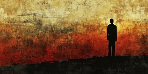 Silhouette of a man standing against a textured abstract background