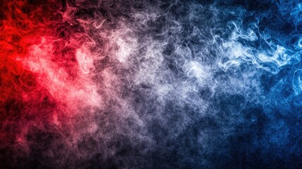 Fototapeta premium Red and blue smoke swirls, dark background, abstract art, design element