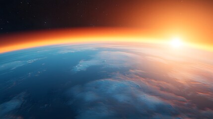 A Stunning Solar Glow Above the Earth: A Celestial Perspective from Space Captured at . Peak Energy, Demand, Technology ConceptDawn