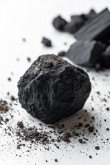 Close-Up of a Lump of Charcoal on White Background