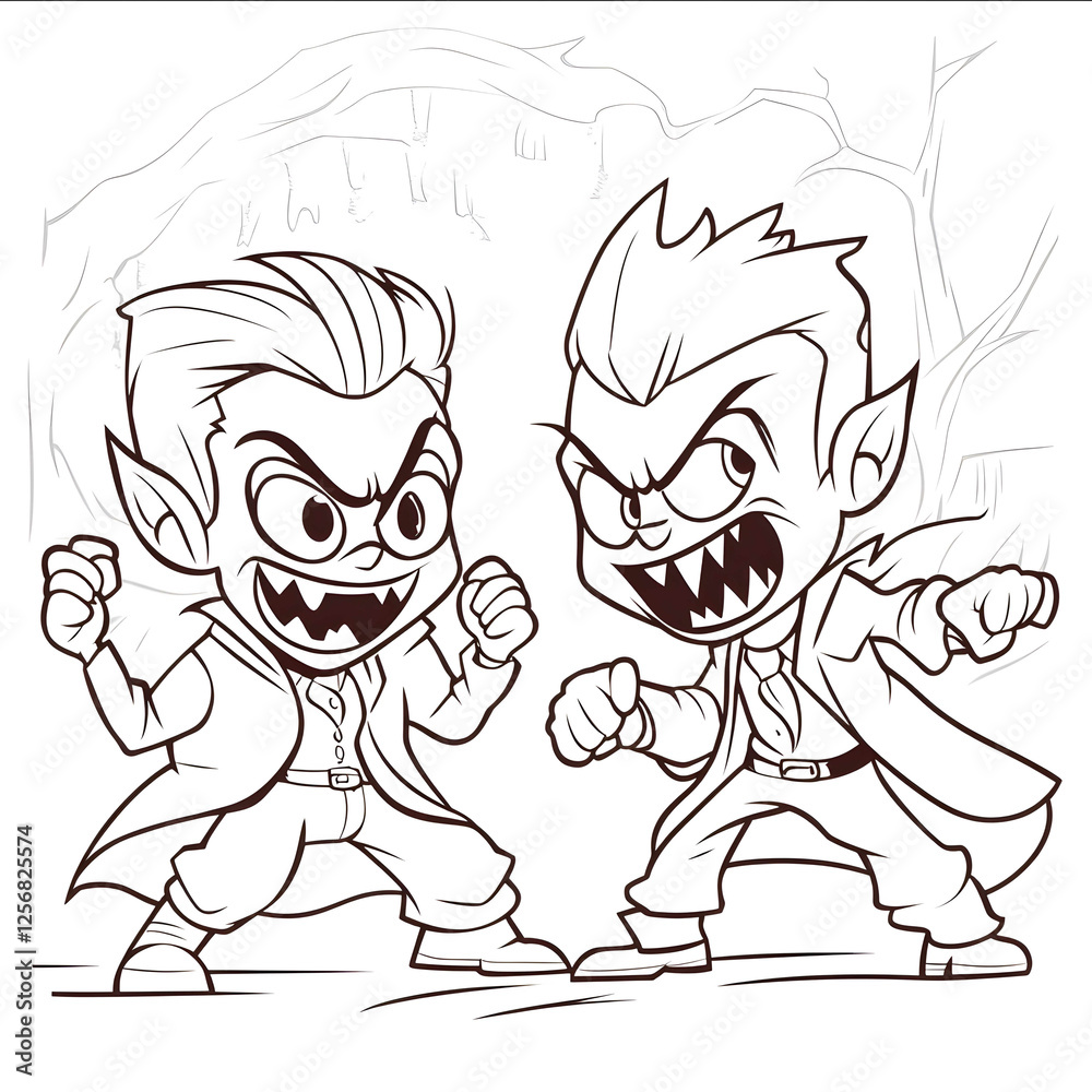 Fototapete create a blank coloring page for kids in a simple style featuring an angry vampire dancing with an a