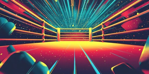 Abstract perspective of a boxing ring with vibrant colors
