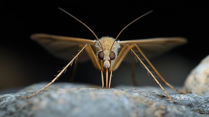 Close-up of a mosquito perched on a rock, showcasing its detailed anatomy and environment