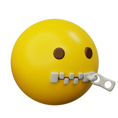 3d Emoticon Shut Up with Zipper on The Mouth Face Yellow Ball Emoticon Emoji or Smiley
