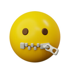 3d Emoticon Shut Up with Zipper on The Mouth Face Yellow Ball Emoticon Emoji or Smiley
