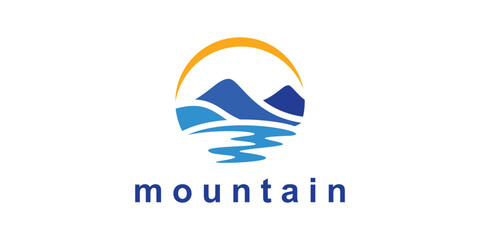 logo design combination of mountains and sea, logo for landscape, holiday, adventure, nature, symbol, icon, idea, creative.