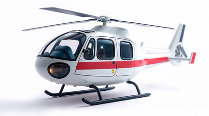 White and red helicopter standing on landing skids on white background