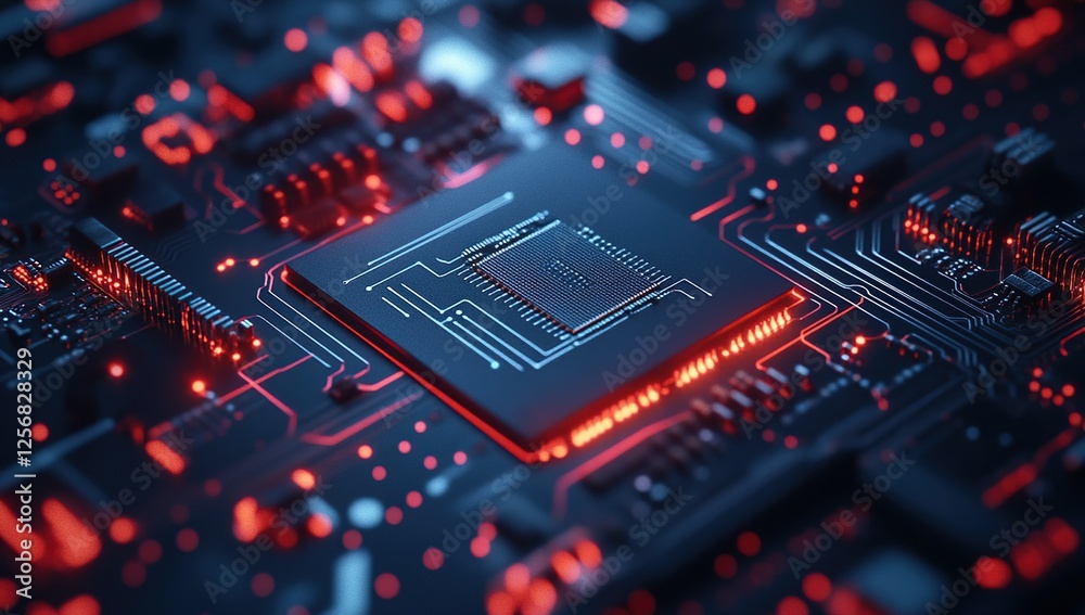Poster exploring advanced microchip circuits: a close look at modern processor technology and its innovativ