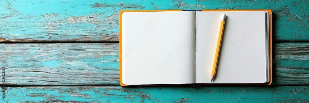 Leinwandbilder open notebook with pencil on bright wooden desk in a spacious setting inviting creativity and reflec