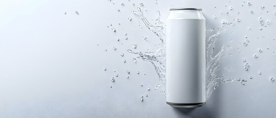 White can, water splash, background, ad
