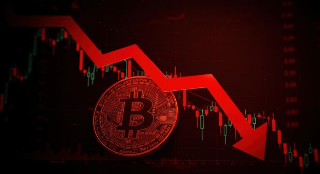 Bitcoin market decline reflects bearish trend with falling red arrow graph