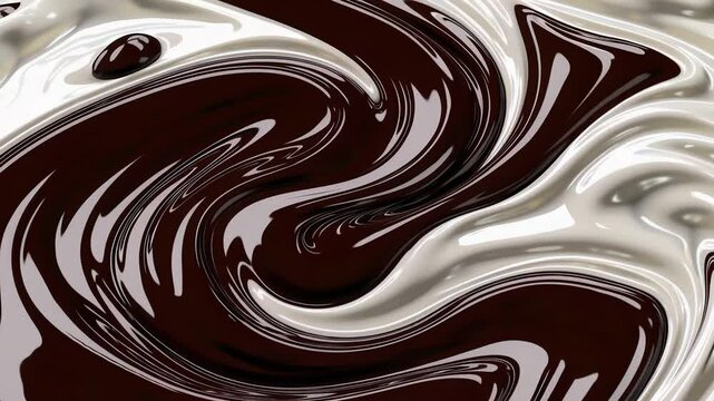 Hypnotic dance of swirling dark and white chocolate with mesmerizing movement
