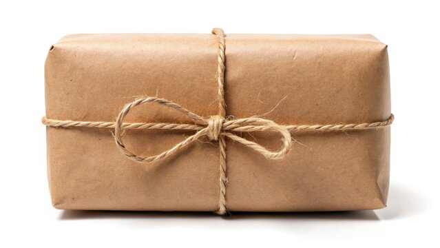 Panoramic Brown Paper Package Tied with String, Rustic Gift Packaging, Simple Tied Parcel, Craft Wrapping, Eco-Friendly Packaging
