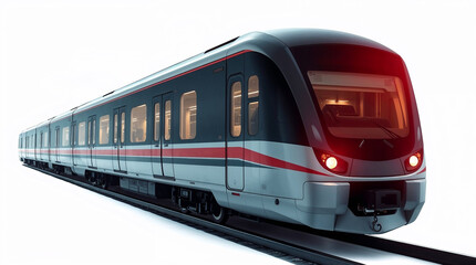 Naklejka premium Modern high-speed train moving on railway track with white background