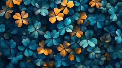 Teal and Orange Clover Leaf Pattern Background